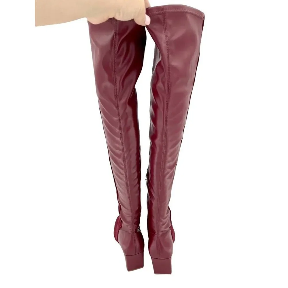 Schutz Donata Boots Red Burgundy Suede Leather Over the Knee 6.5 NEW $268